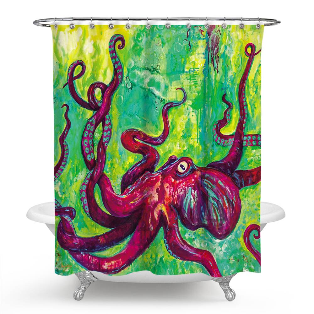 Red Octopus Shower Curtain | Red Octopus Bathroom Curtain