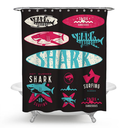 Hot Summer Trademark Style Surfing Shark Shower Curtain | Shark Bathroom Curtain
