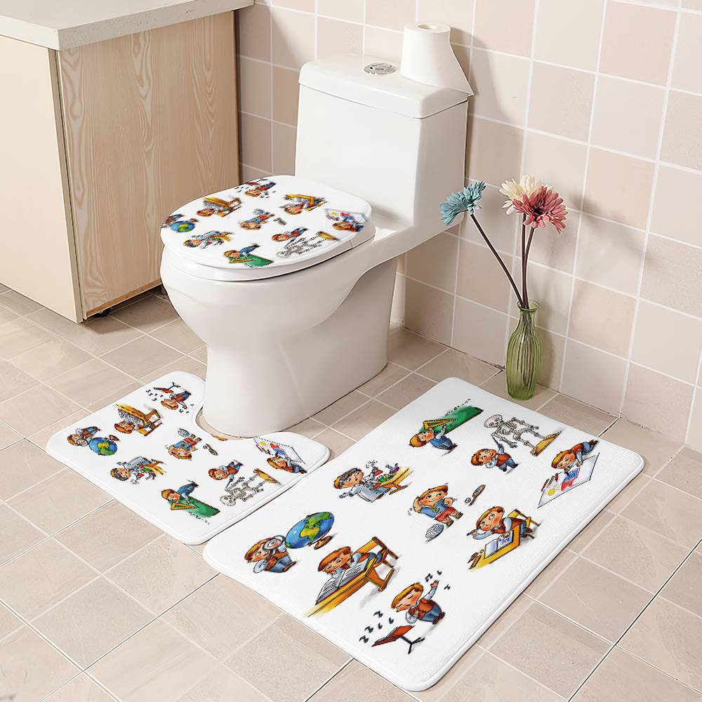 School Day Life Schoolboy Shower Curtain for Kids Educational | School Day Life Schoolboy Bathroom Curtain