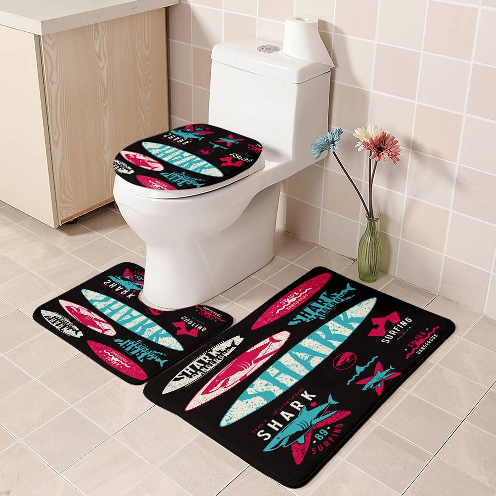 Hot Summer Trademark Style Surfing Shark Shower Curtain | Shark Bathroom Curtain