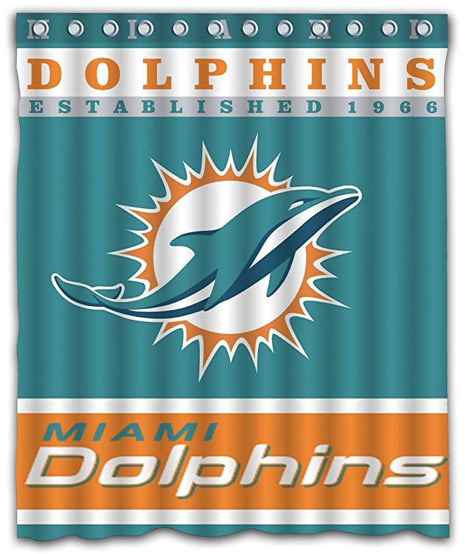 Miami Dolphins Shower Curtain, Miami Metropolitan Area Football Bathroom Decor