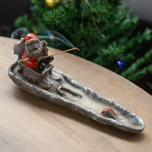 Christmas Sleighing Smoking Santa Incense Burner with Incese Stick Hole