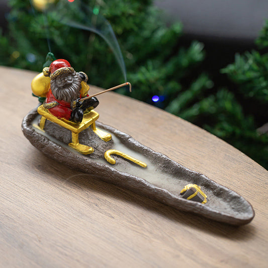 Christmas Sleighing Smoking Santa Incense Burner with Incese Stick Hole
