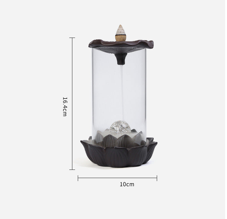 Lotus with Led Ball Backflow Incense Burner with Acrylic Hood Cylindrical Shape Burner