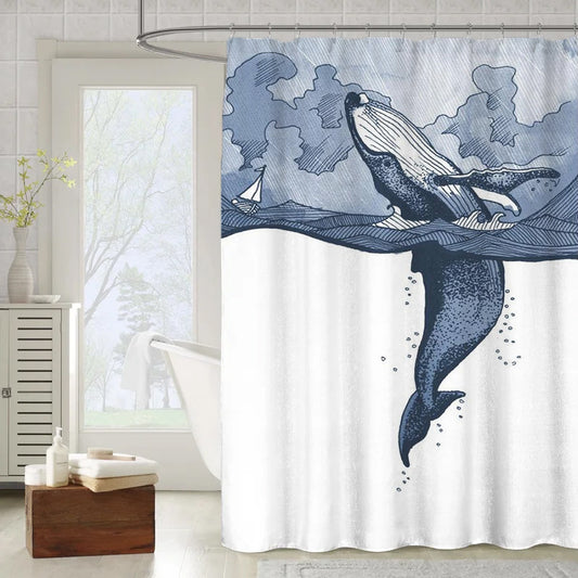 Sea Animal Whale Shower Curtain | Whale Bathroom Curtain