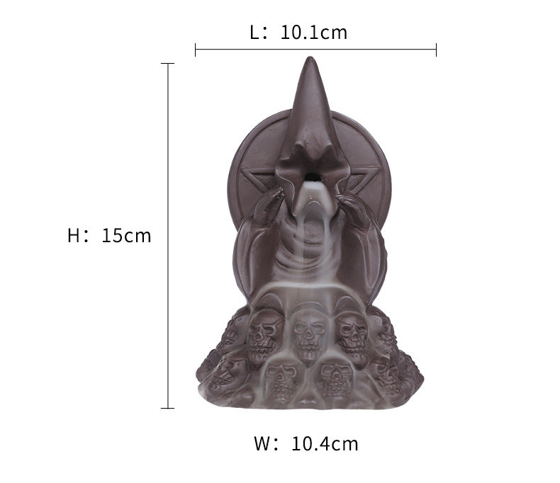 Death Skull Witch Incense Burner Reverse Smoke Zen Burner
