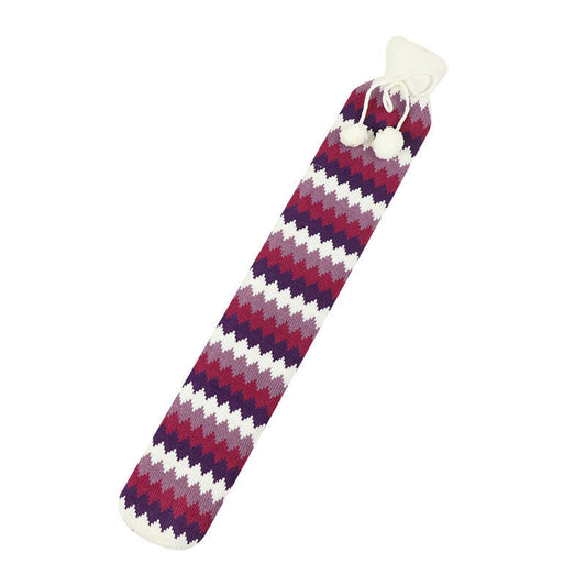 Extra Long Hot Water Bottle with Rhombus Wavy Stripes Knitted Cover