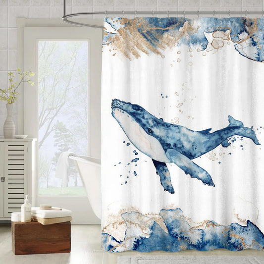 Sea Animal Whale Shower Curtain | Whale Bathroom Curtain