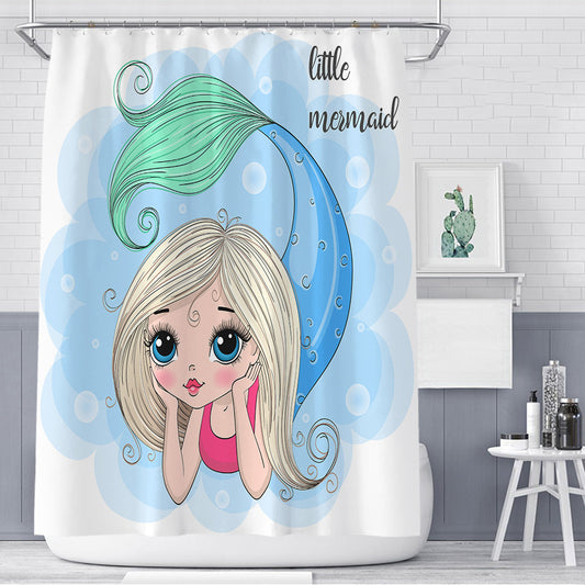 Blue Little Mermaid Shower Curtain | Blue Little Mermaid Bathroom Curtain