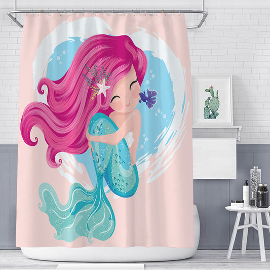 Cute Aqua Mermaid Shower Curtain | Cute Mermaid Shower Curtain