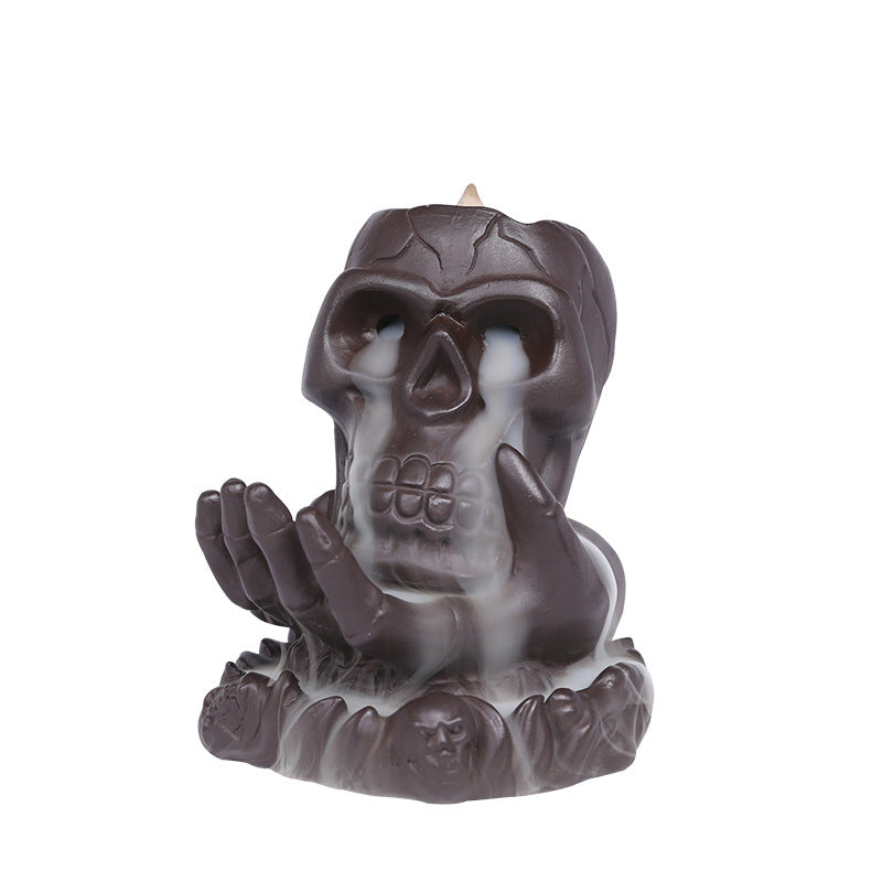 Reverse Smoke Skull Incense Burner with Incense Stick Hole