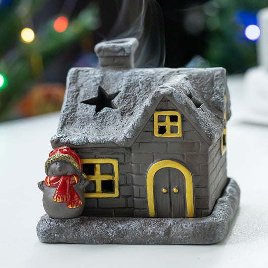Christmas Cabin Incense Coil Burner with Snowman