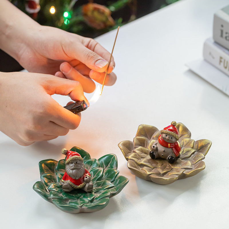 Christmas Incense Stick Holder Leaf Shaped Ash Catcher