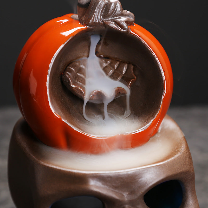 Halloween Pumpkin and Skull Backflow Incense Burner with Led | Pumpkin and Skull Backflow Incense Burner
