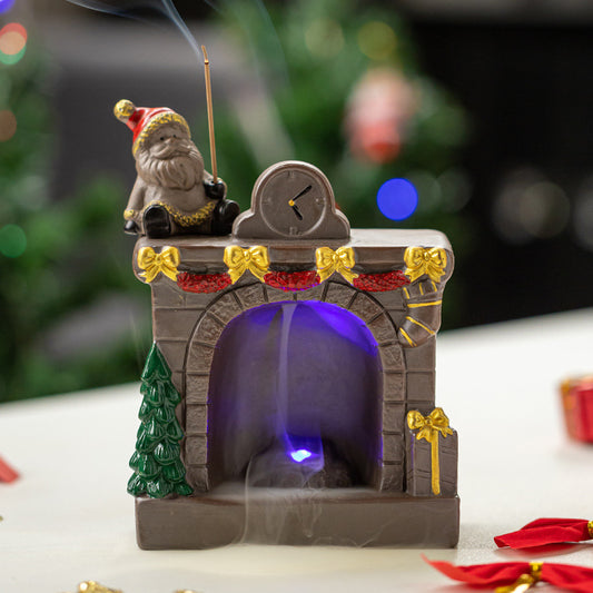 Christmas Fireplace Incense Backflow Burner with LED Lighting Incense Stick Hole
