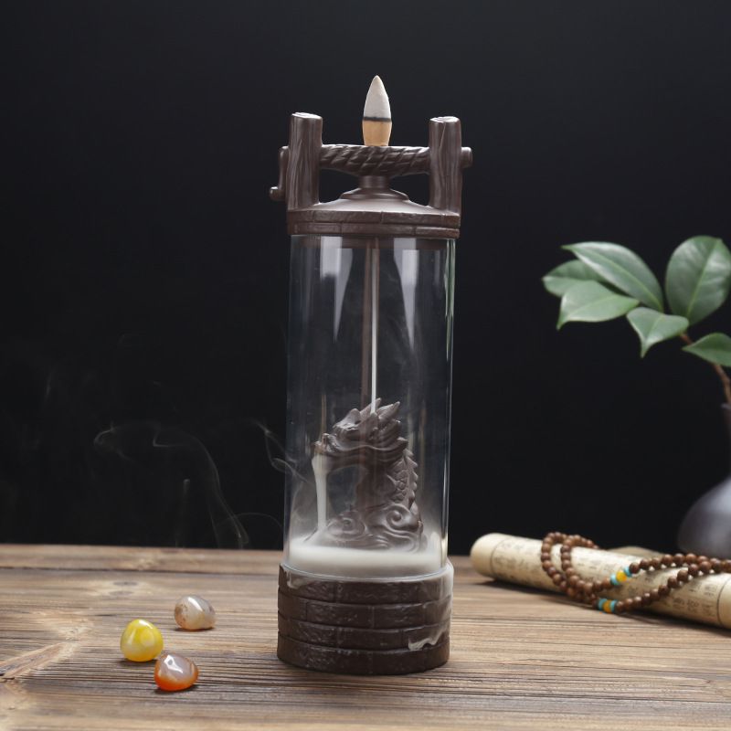 Dragon Backflow Incense Burner with Acrylic Hood