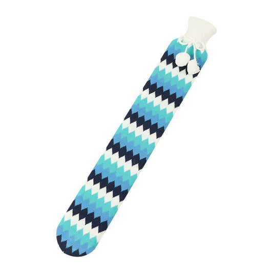 Extra Long Hot Water Bottle with Rhombus Wavy Stripes Knitted Cover