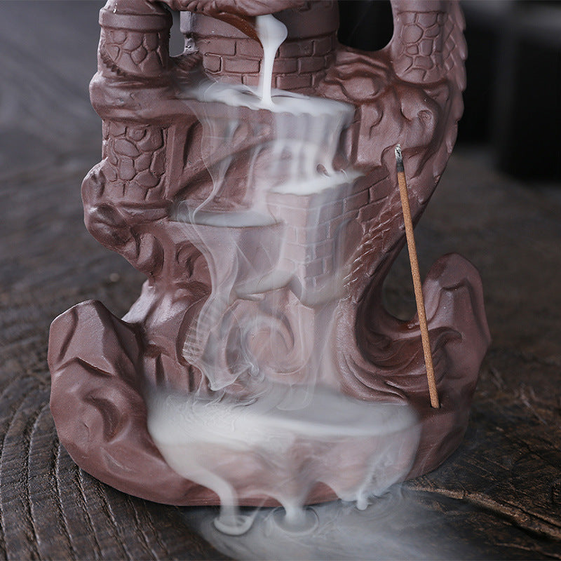 Castle Dragon Incense Waterfall Burner with Incense Stick Hole