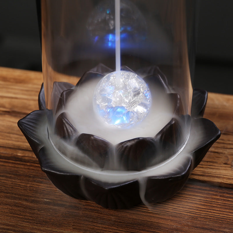 Lotus with Led Ball Backflow Incense Burner with Acrylic Hood Cylindrical Shape Burner