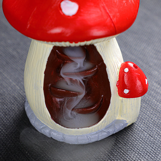 Red Mushroom Toadstool Backflow Incense Burner with Incense Stick Hole | Mushroom Cone Incense Burner