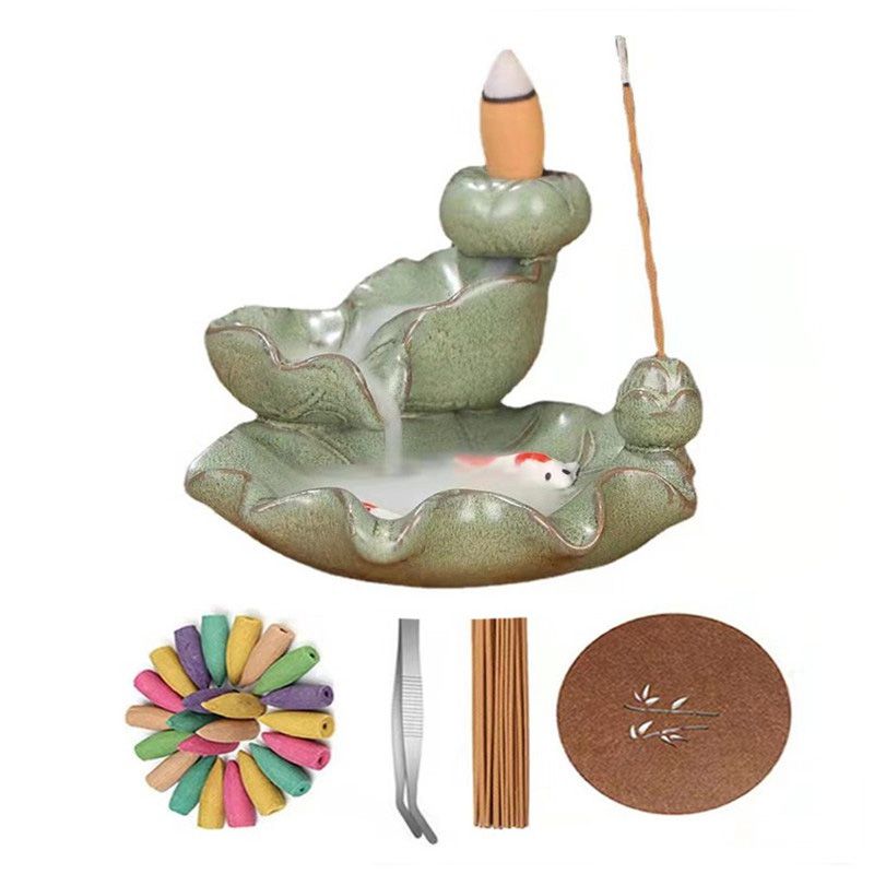 Koi Fish on The Bottom of Lotus Leaf Backflow Incense Burner