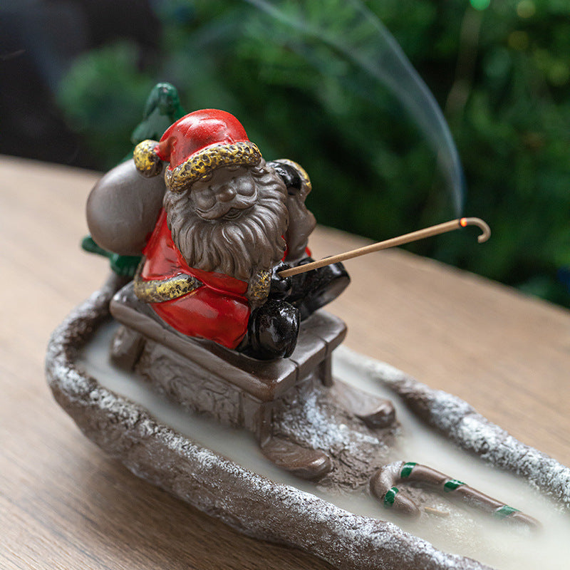 Christmas Sleighing Smoking Santa Incense Burner with Incese Stick Hole