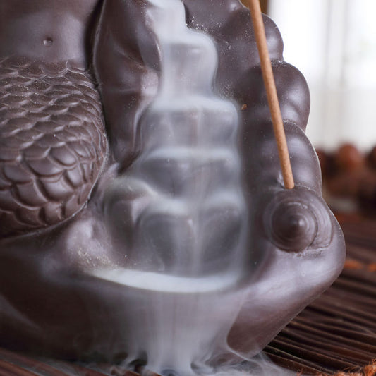 Conch Mermaid Backflow Incense Burner Red Porcelain Smoke Waterfall with Incense Stick Hole