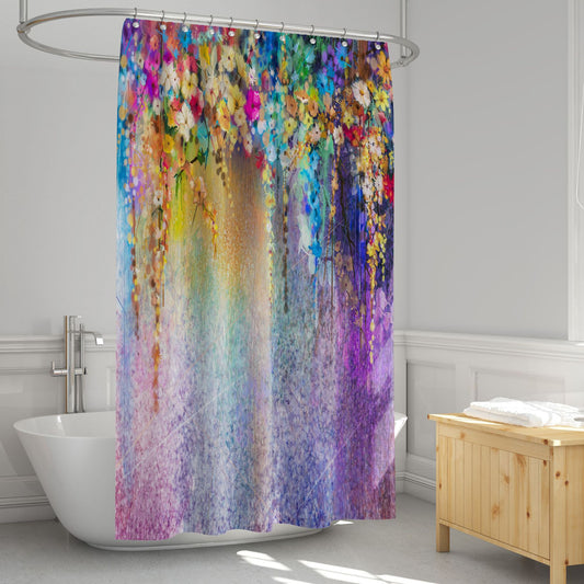 Colorful Watercolor Art Weeping Daisy Shower Curtain | Watercolor Daisy Bathroom Curtain