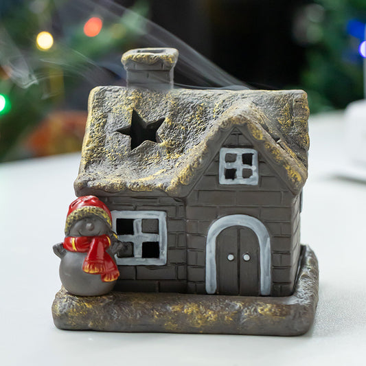 Christmas Cabin Incense Coil Burner with Snowman