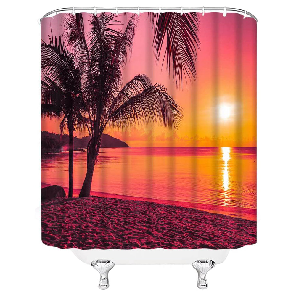Ocean Sunrise Orange Sky Sunset Beach Shower Curtain | Ocean Sunset Shower Curtain