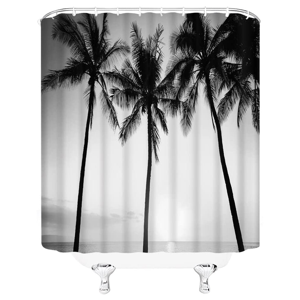 Sea Sunrise Seaside Palm Tree Shower Curtain | Beach Sunrise Palm Tree Bathroom Curtain