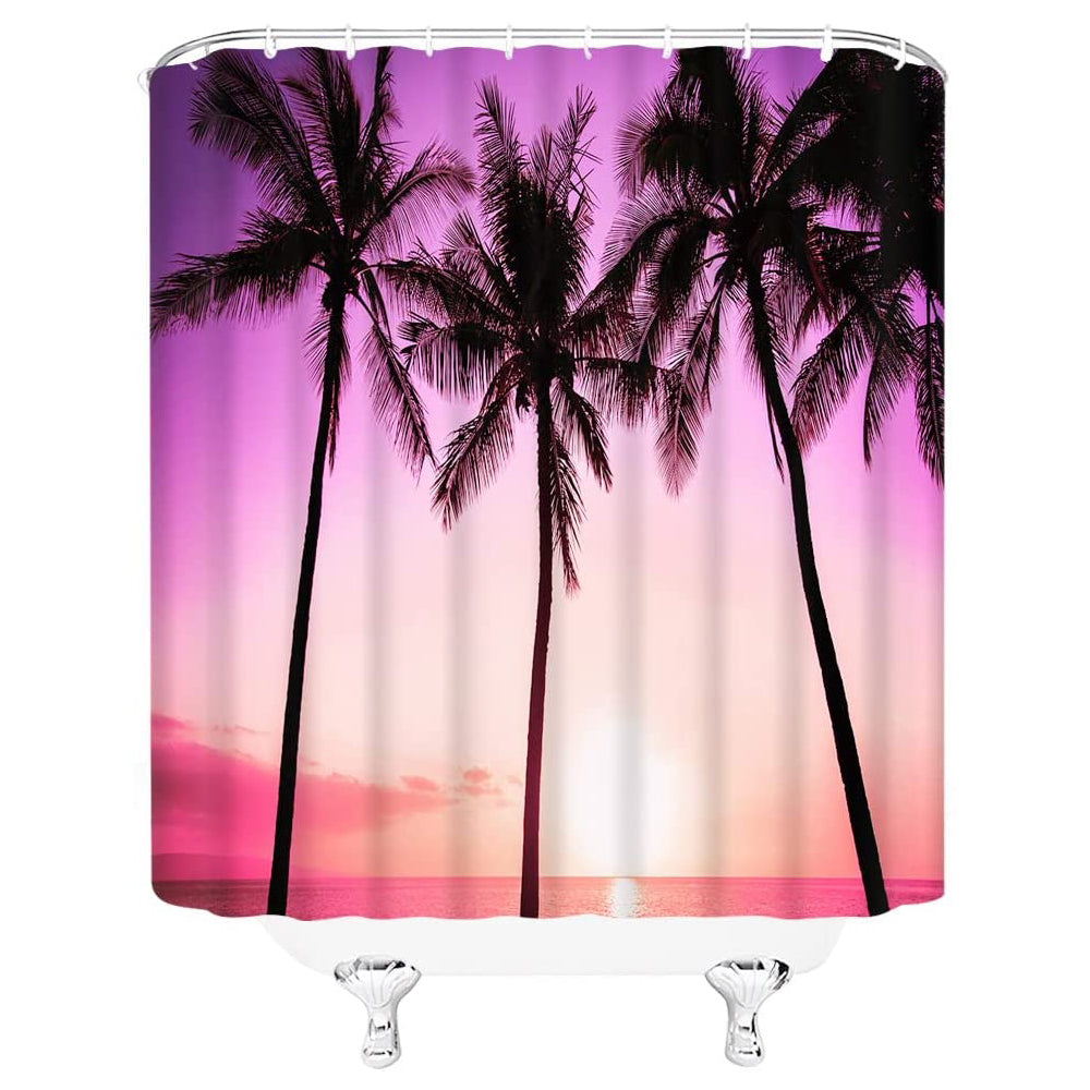 Sea Sunrise Seaside Palm Tree Shower Curtain | Beach Sunrise Palm Tree Bathroom Curtain