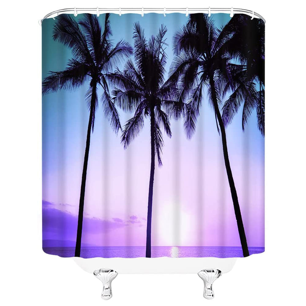 Sea Sunrise Seaside Palm Tree Shower Curtain | Beach Sunrise Palm Tree Bathroom Curtain