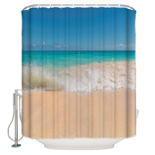 Blue Sky Waves Beach Shower Curtain | Blue Sky Beach Bathroom Curtain