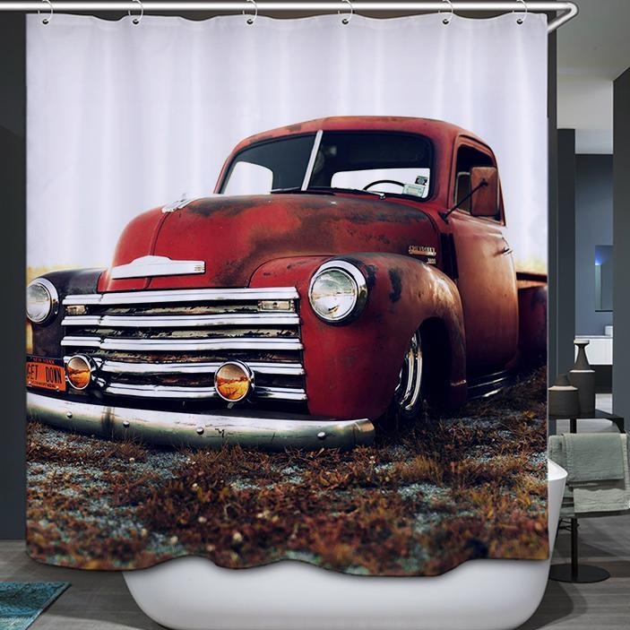 Red Jalopy Car Old Chevy Truck Shower Curtain