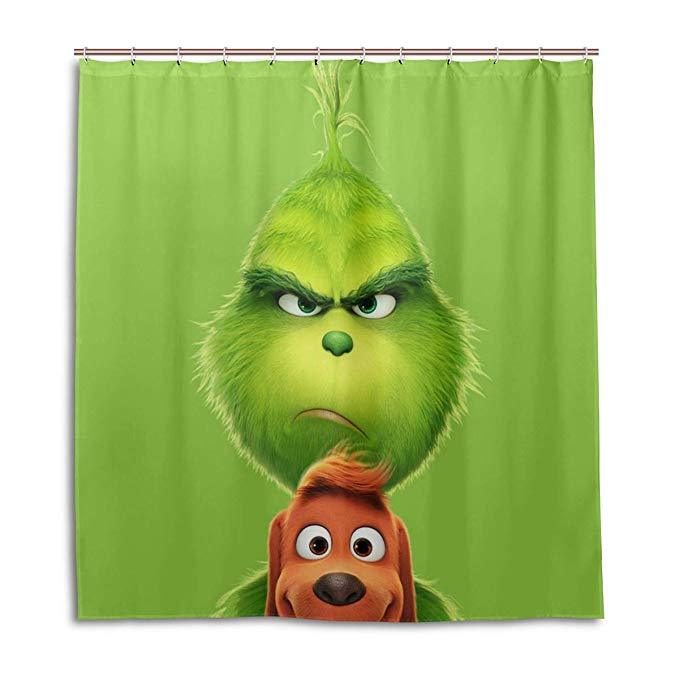 Green Backdrop Wooly Cartoon Grinch Shower Curtain