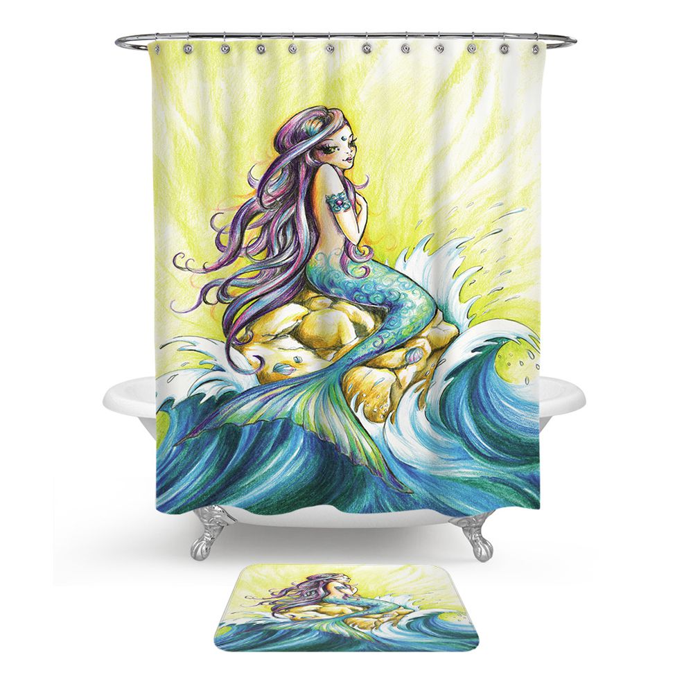 Waves Mermaid Shower Curtain | Mermaid Bathroom Curtain