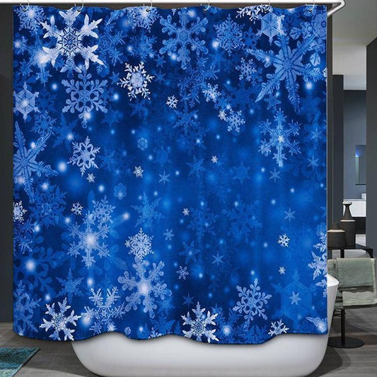 Winter Deep Blue Various Snowflake Shower Curtain