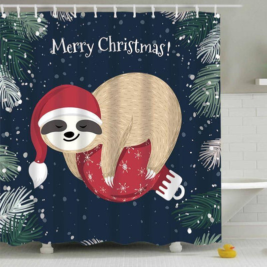 Merry Christmas Quotes Lazy Christmas Sloth Shower Curtain