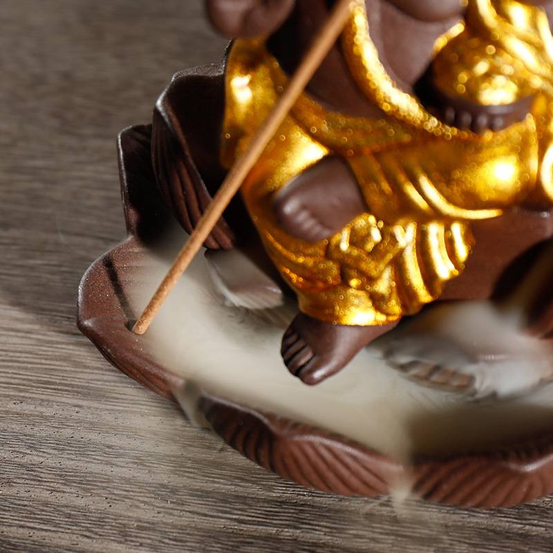 Ganesha Lotus Base Backflow Incense Burner with Incense Stick Holder