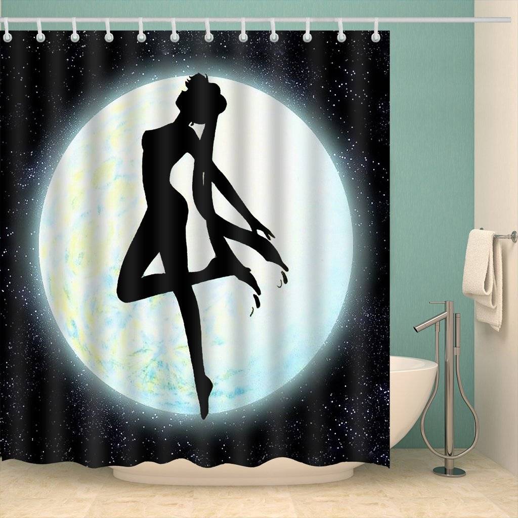 Silhouettes under The Full Moon Anime Sailor Moon Shower Curtain