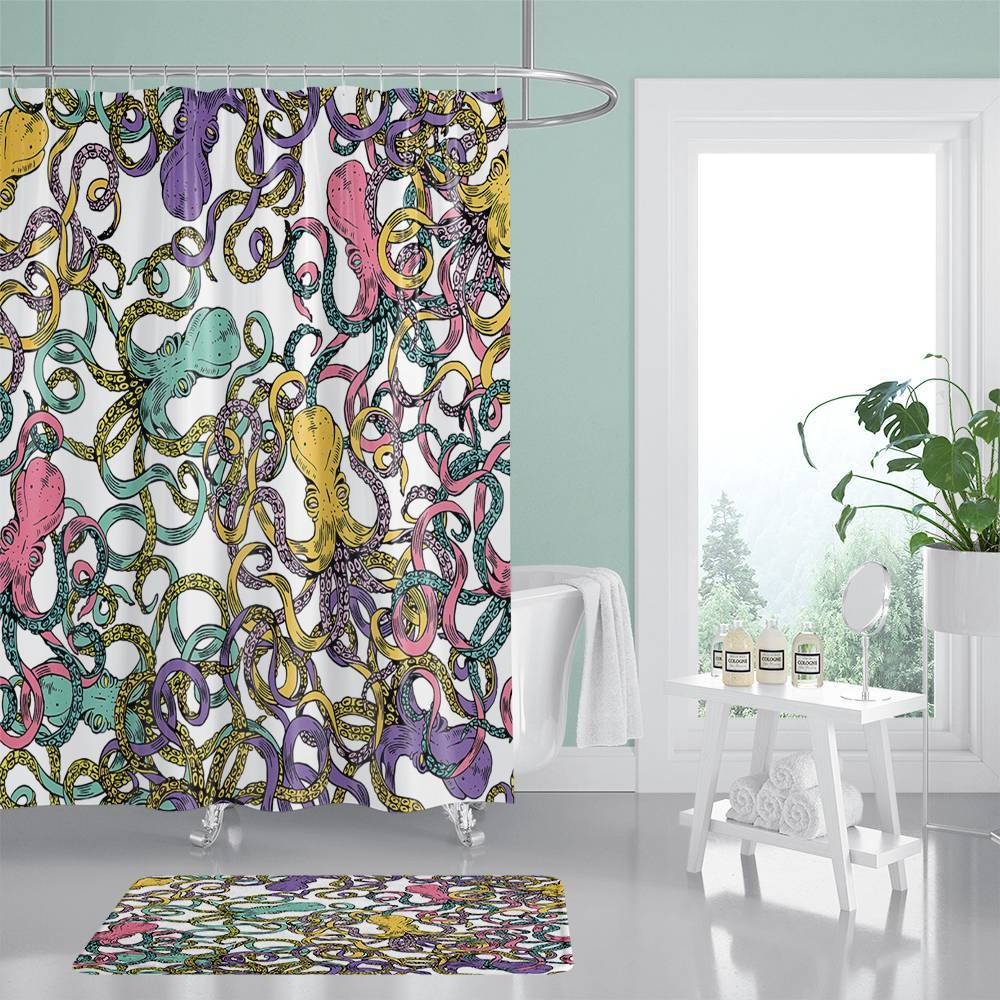Colorful Octopus Group Shower Curtain | Colorful Octopuses Shower Curtain