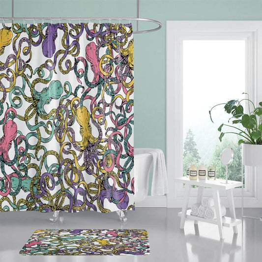 Colorful Octopus Group Shower Curtain | Colorful Octopuses Shower Curtain