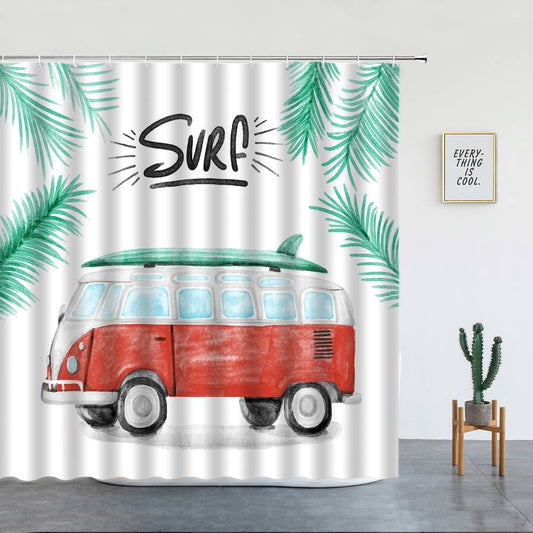 Crayons Summer Travle Surf Bus Shower Curtain | Travel Surf Bus Bathroom Curtain