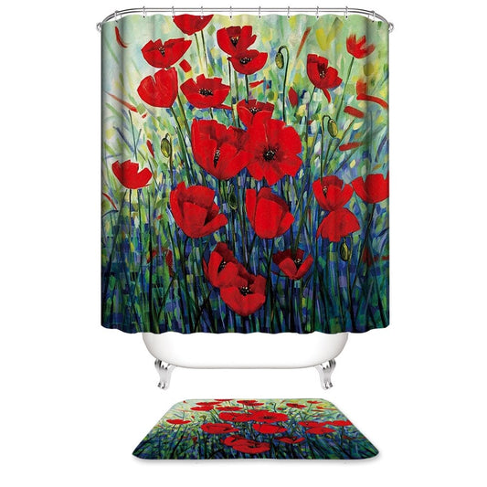 Oil Painting Floral Red Poppies Shower Curtain