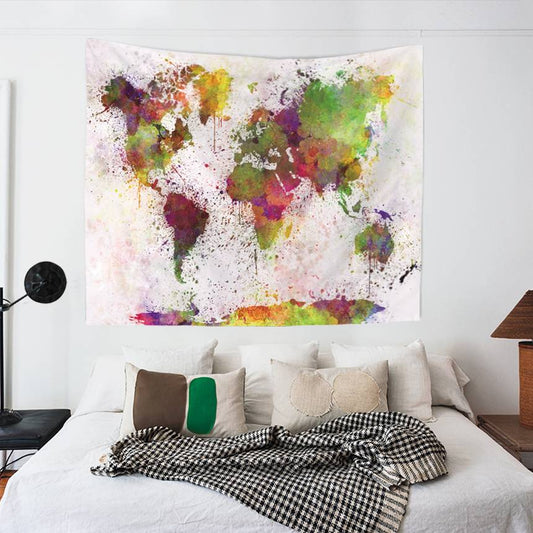 Art Watercolor World Map Tapestry | Watercolor Map Wall Tapestry