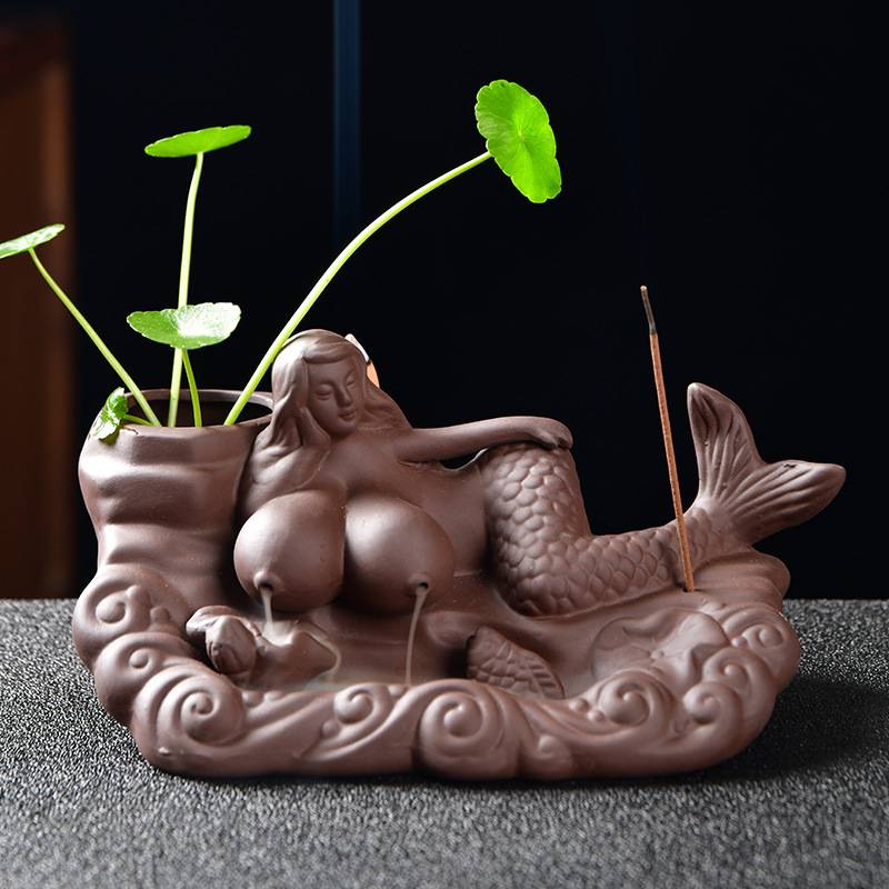 Mermaid Lying on The Waves Incense Burner with Incense Stick Holder