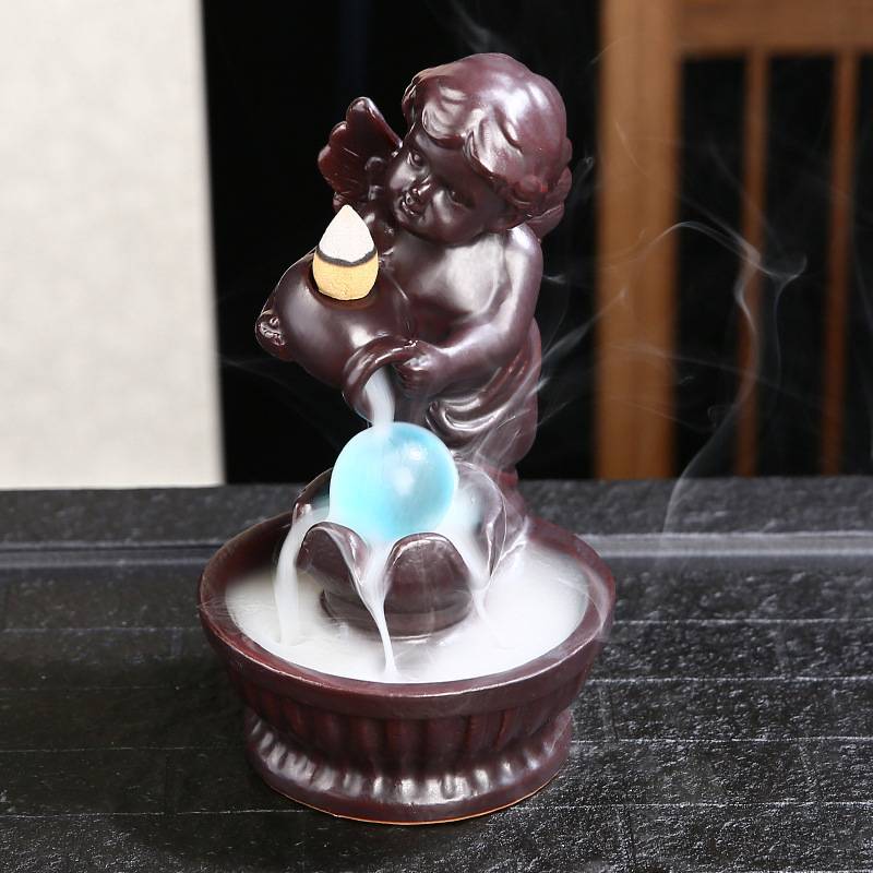Glaze Ceramic Pouring Angel Backflow Incense Burner