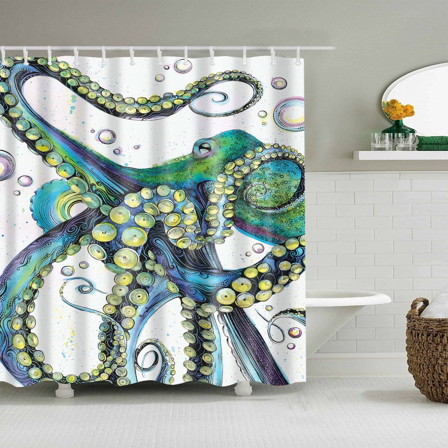 Ocean Green Octopus Kraken Shower Curtain