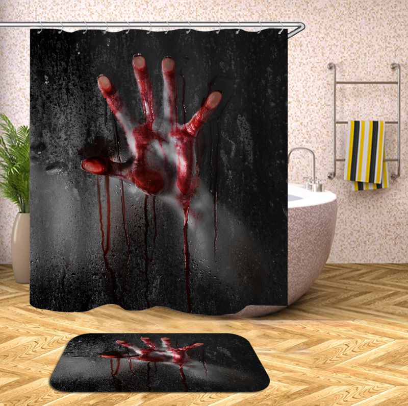 Horror Bloody Hand Shower Curtain for Halloween Bathroom Decor | Bloody Hand Print Shower Curtain